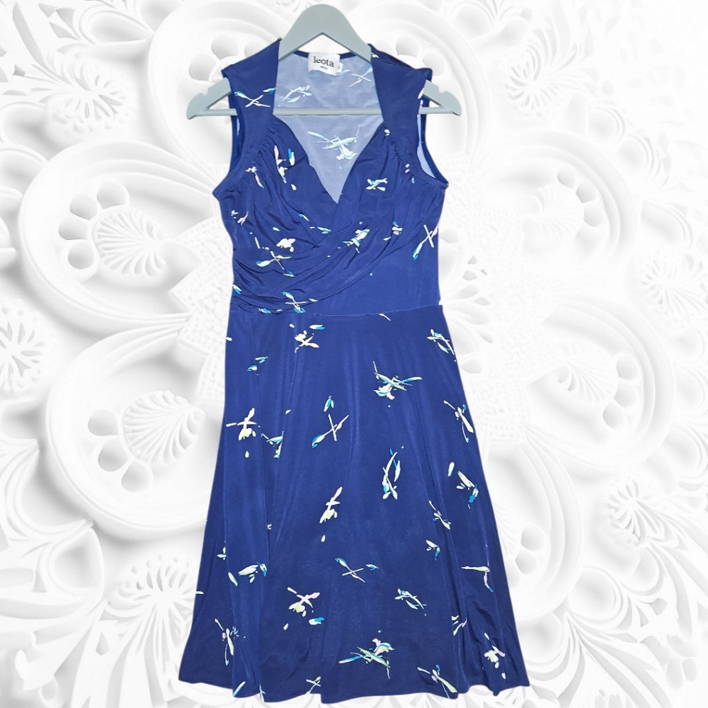 Leota Blue and White Printed Midi Dress